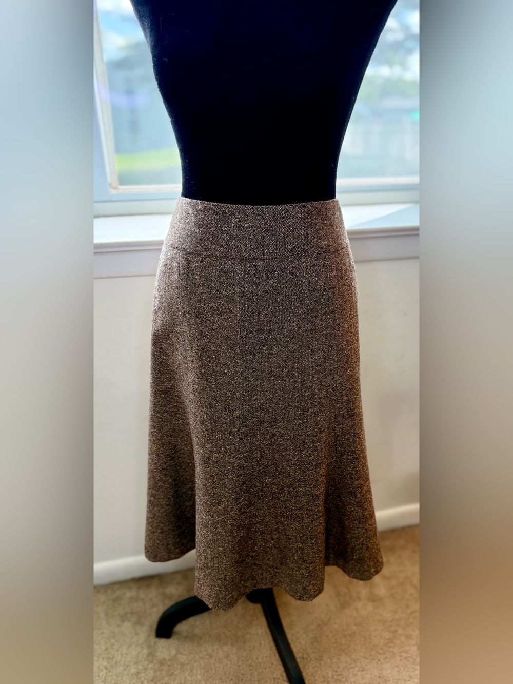 Talbots wool silk brown tweed preppy classic flare knee length skirt 10 EUC